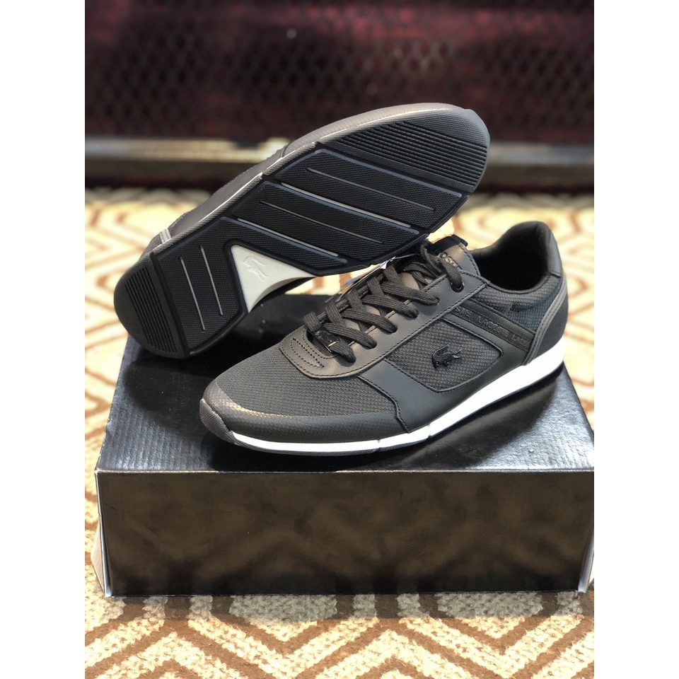 Giày sneakers Lacoste nam chính hãng, giày da thật nam cá sấu màu đen - Size 41