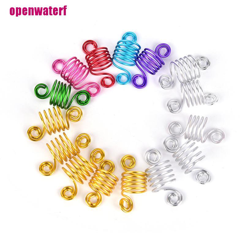 【openf】10 Pcs Metal Hair Braid Dreadlock Beads Cuffs Clips Braid Spiral Jewelry Decor