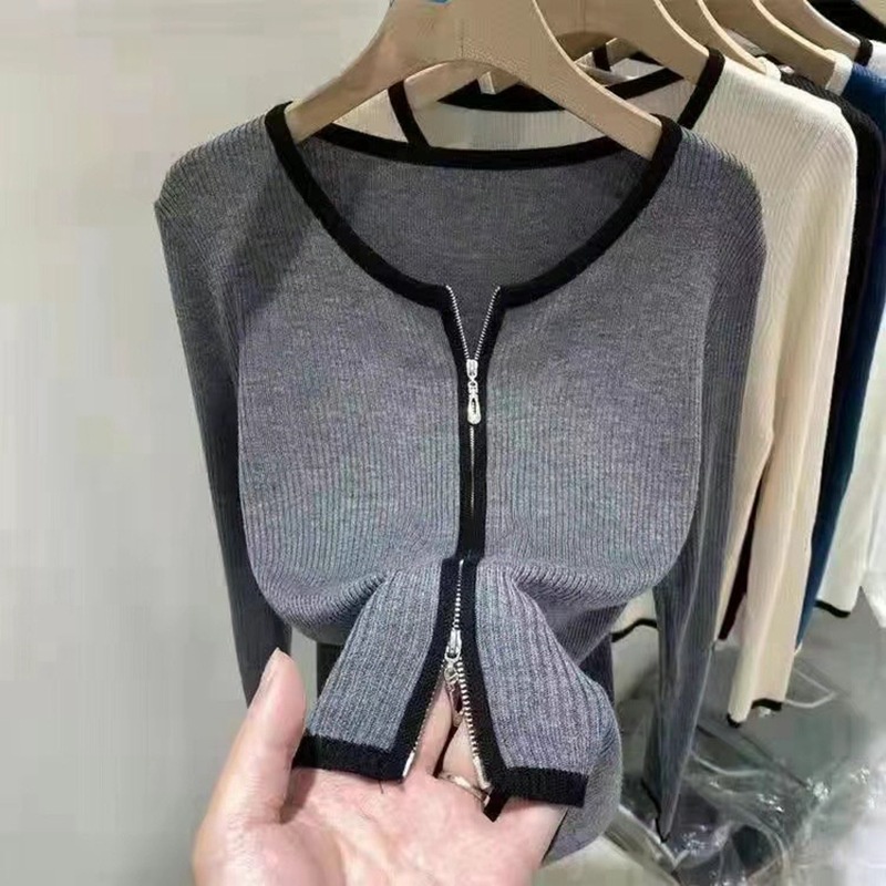 Áo Khoác Cardigan Dệt Kim Tay Dài Có Khóa Kéo Thời Trang Cho Nữ
