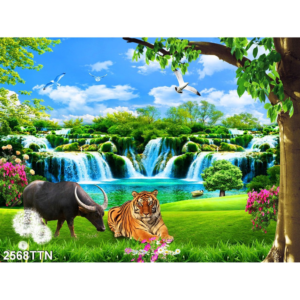 TRANH DÁN TƯỜNG 3D SƠN THUỶ HỮU TÌNH THÁC NƯỚC ĐẸP NHIỀU MẪU - TRANH NON NƯỚC HỮU TÌNH