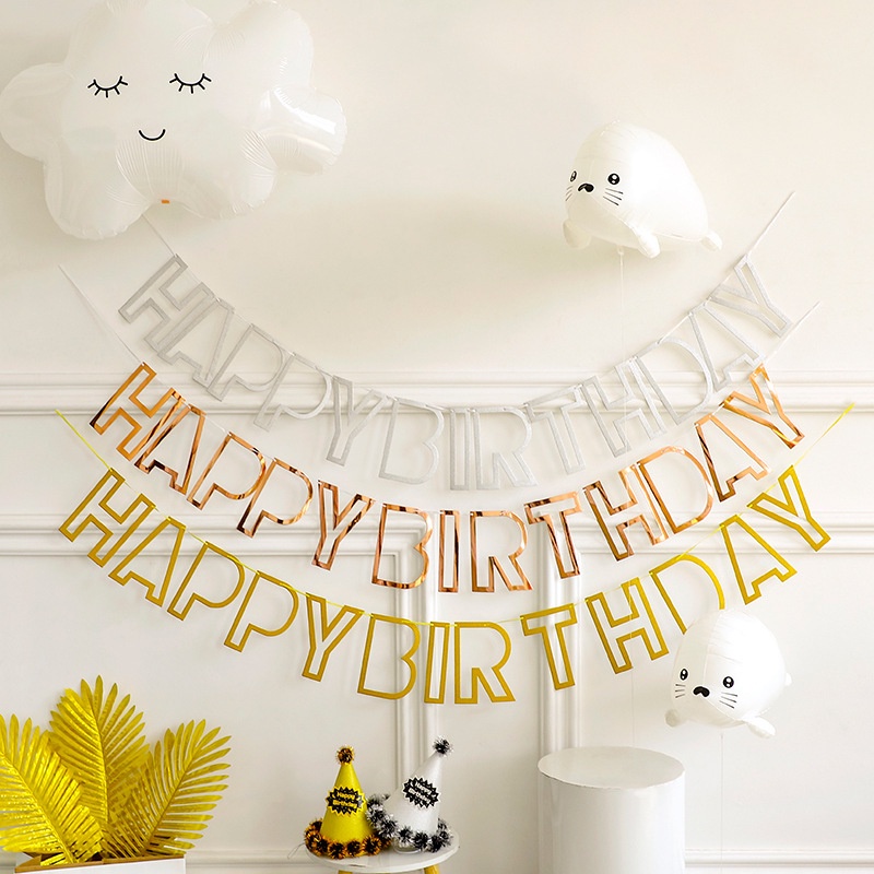 Dây Chữ Happy Birthday Ép Kim Ánh Kim Chữ Rỗng Trang Trí Sinh Nhật - K11