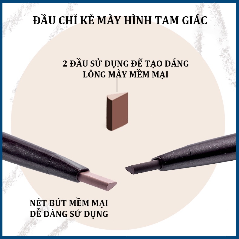 Chì kẻ mày 2 đầu, Chì kẻ lông mày cao cấp bền màu chống nước với 5 màu tùy chọn hỗ trợ trang điểm