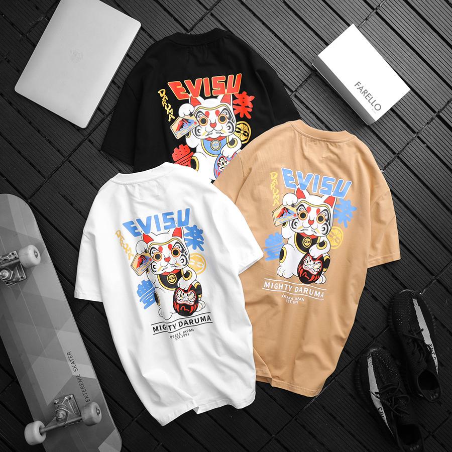 [Ảnh thật] [VNXK] Áo thun tay lỡ nam nữ Cotton oversize form rộng mẫu mèo thần tài