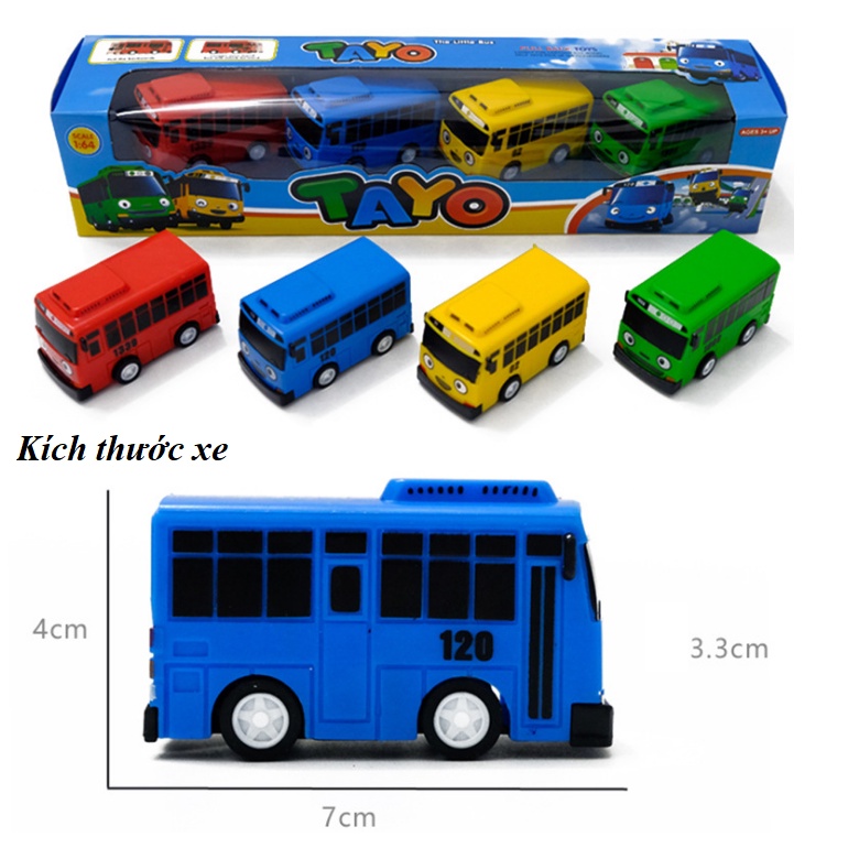 Tayo bus xe buýt đồ chơi trẻ em gồm 4 chiếc tương tứng 4 nhân vật Tayo Rogi Lani Gani - xe bằng nhựa chạy cót