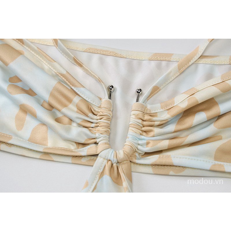 Thời Trang Đầm Hai Dây Họa Tiết Da Báo Xẻ Tà Cao Quyến Rũ Cho Nữ