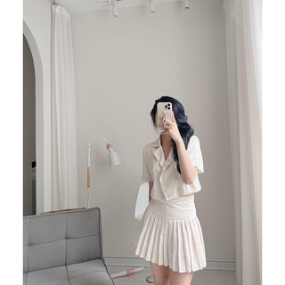 Set cúc bọc croptop + cv xếp li nhỏ by Samhyewear