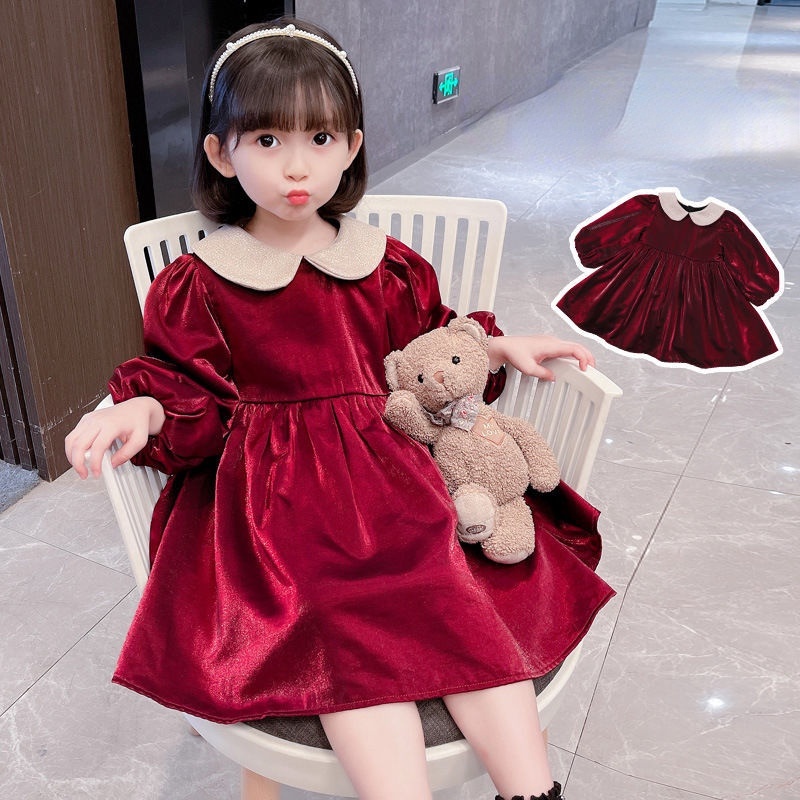 Váy Noel Bé Gái,Đầm Tết Cho Bé Gái,Đầm Nhung Cổ Búp Bê Xinh Xắn Cho Bé