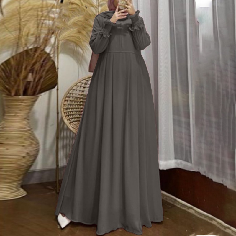 Zanzea Đầm Dài Tay Phồng Xếp Ly Phong Cách Vintage Thời Trang Cho Nữ