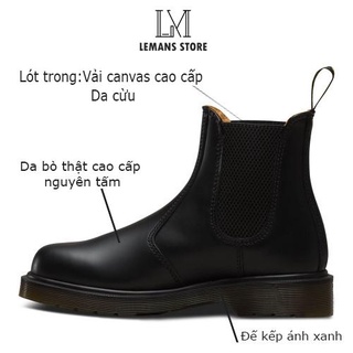 Giày Da Bò Chelsea Đốc Dr.2976 Nam + Nữ Cao Cổ đen LEMANS, tăng chiều cao bảo hành 12 tháng