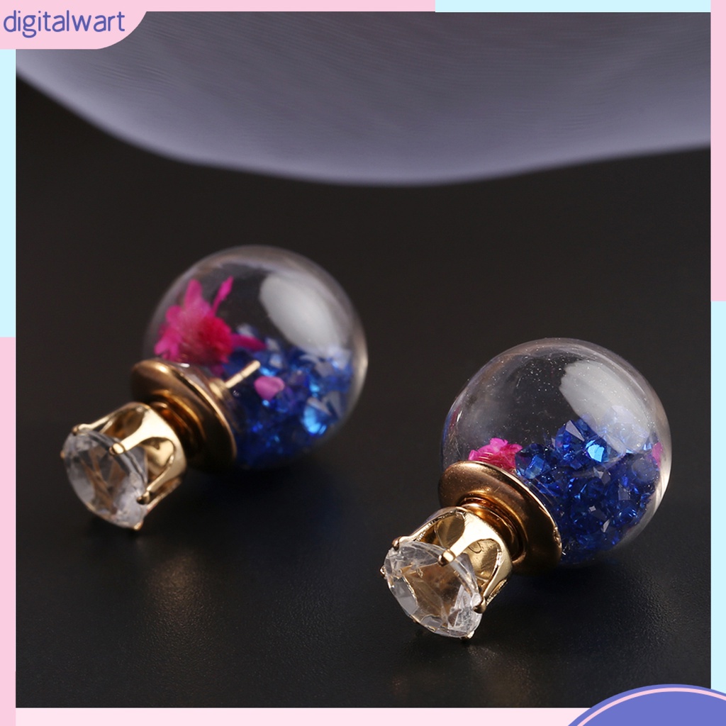 Cặp khuyên tai thiết kế quả cầu thủy tinh chứa hoa giả sang trọng cá tính dành cho nữ