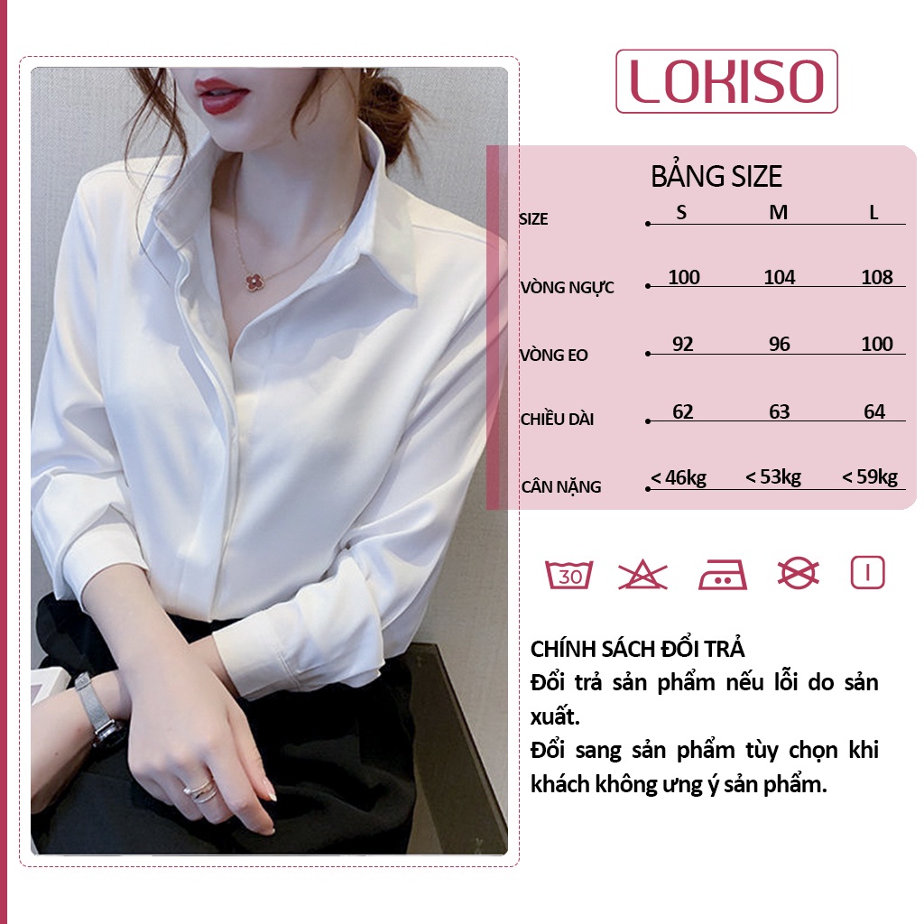 Áo sơ mi trắng nữ công sở kiểu tay dài nút ẩn cao cấp đẹp LOKISO SM06