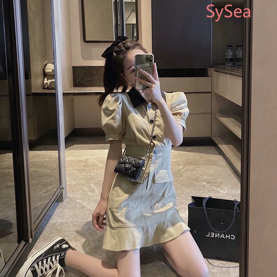 Đầm Đuôi Cá Vải Kaki Tay Ngắn Phong Cách Retro Thời Trang Mùa Hè | BigBuy360 - bigbuy360.vn
