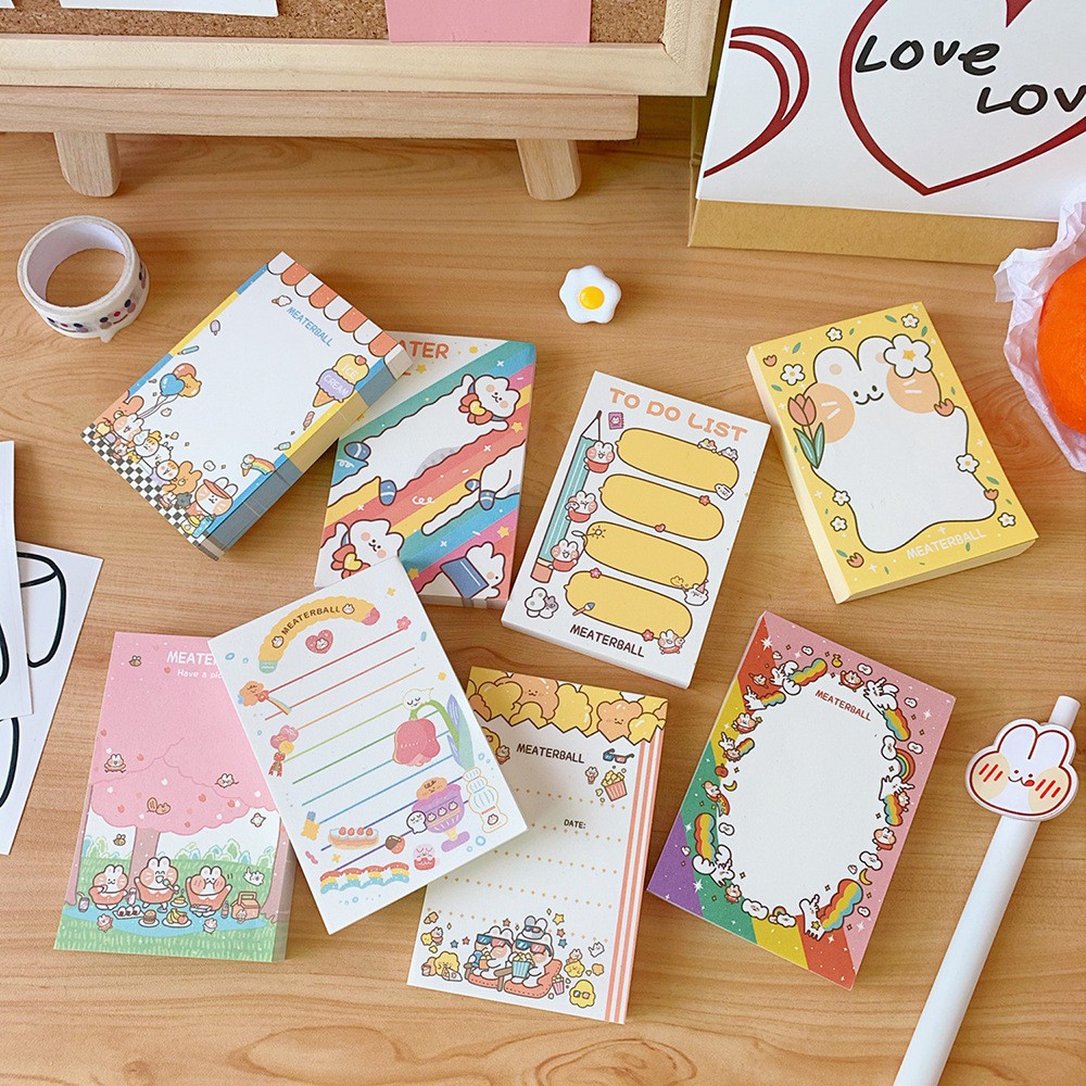 Giấy Nhớ Ghi Chép Tiện Lợi Note Pad Memo Pad 100 Tờ Hình Thỏ Cam Đáng Yêu Màu Mè