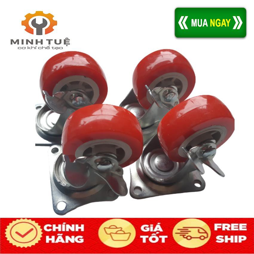 Bộ bánh xe nhựa đỏ 5cm xoay 360 độ, có khóa chống trượt _ CƠ KHÍ MINH TUỆ