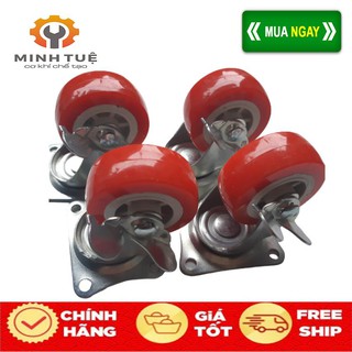 Bộ bánh xe 4 cm nhựa đỏ, xoay 360 độ, có khóa chống trượt _ CƠ KHÍ MINH TUỆ