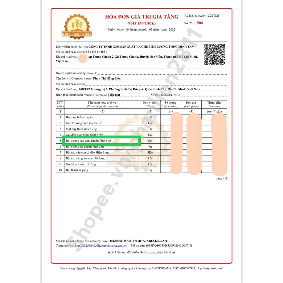 1 Gói Bột sương sáo đen Thuận Phát 50g