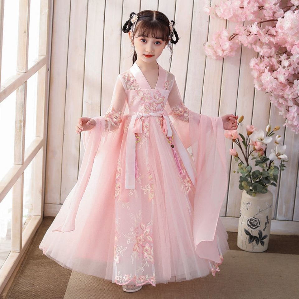 Đầm Hán Phục Tay Ngắn Phong Cách Trung Hoa Cổ Điển Mới Cho Bé Gái 3-12 Tuổi