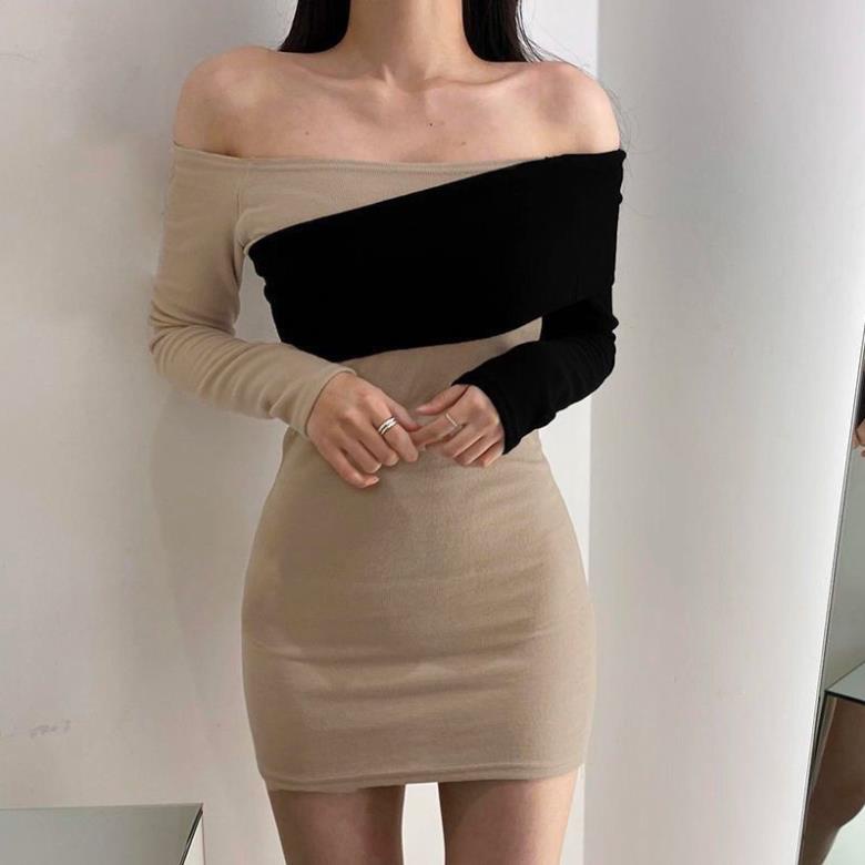 ORDER TB-   VÁY BODY PHỐI TAY MÀU CHÉO VẠT SANG CHẢNH