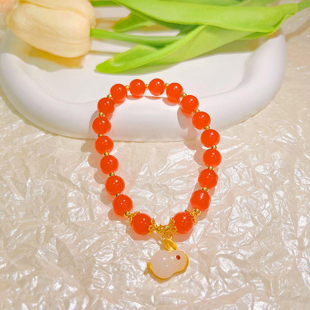 Vòng Tay Chuỗi Hạt Co Giãn Mặt Hình Thỏ Thiết Kế Thanh Lịch Cho Nữ