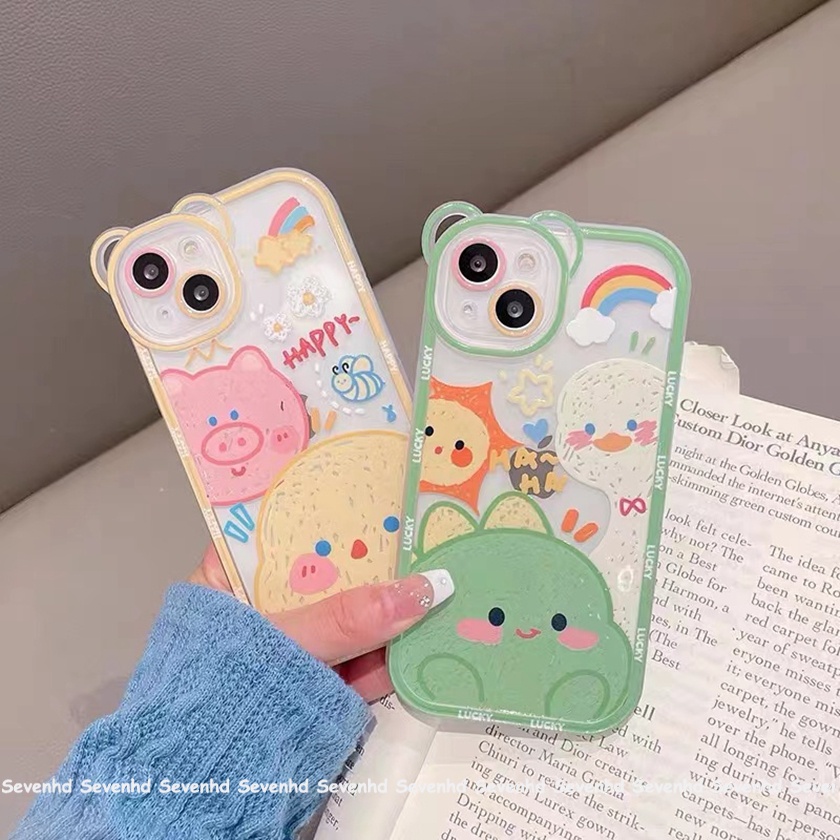 Ốp Điện Thoại Mềm Họa Tiết Tai Gấu / Khủng Long Màu Xanh Lá Cho iPhone 14 13 12 11 Pro Max Xs Max Xr X 6 6s Plus