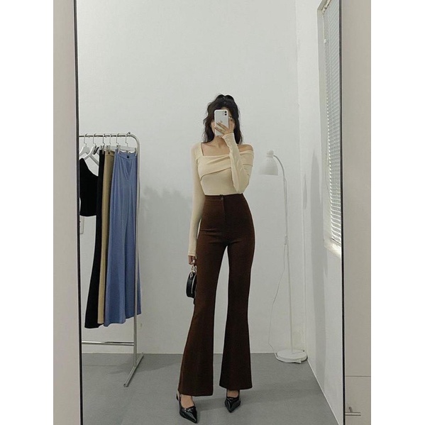 Quần ống loe chất tuyết mưa 1 cúc siêu tôn dáng