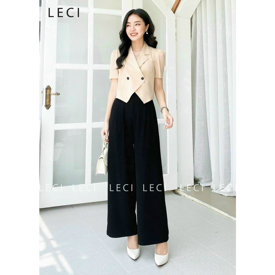 Sét Bộ Thời Trang Nữ Chất Tuyết Mưa Áo Vest Tay Ngắn Mix Quần Ống Rộng Cao Cấp