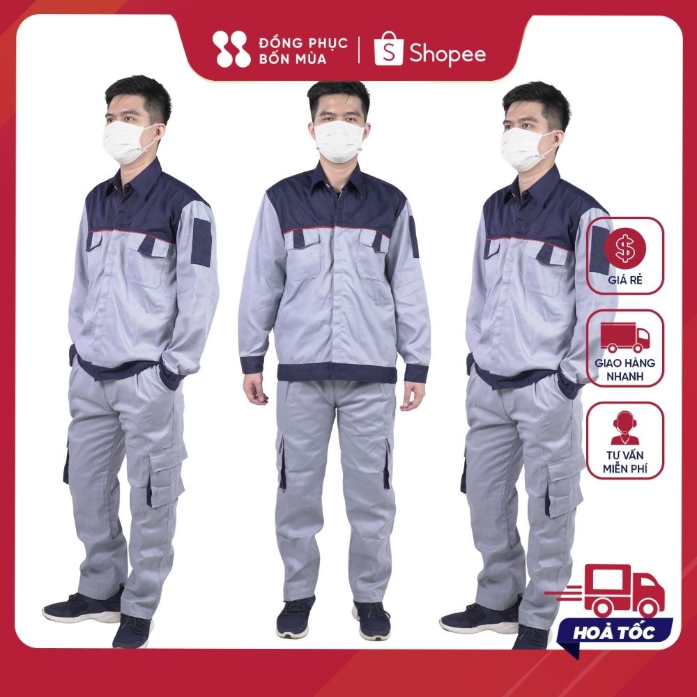 Bộ Đồ Công Nhân, Bộ Bảo Hộ Lao Động Đồng Phục BHLĐ, Quần Áo Sửa Xe Màu Xanh,Ghi Vải Kaki Mềm Mát Đủ Size SẴN HÀNG MÃ 14