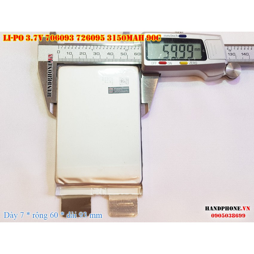 Pin Li-Po 3.7V 3150mAh 706093 726095 dòng xả cao 90C cho RC, thiết bị điện DC công suất lớn