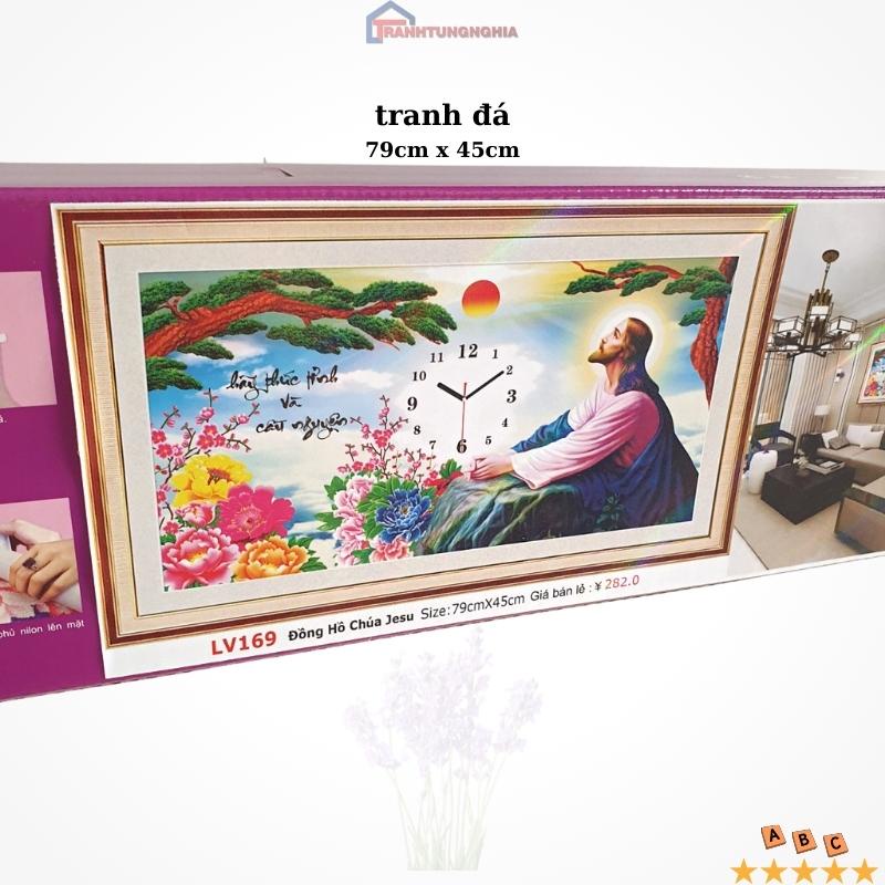 Tranh đính đá, tranh thêu chữ thập đồng hồ chúa giêsu