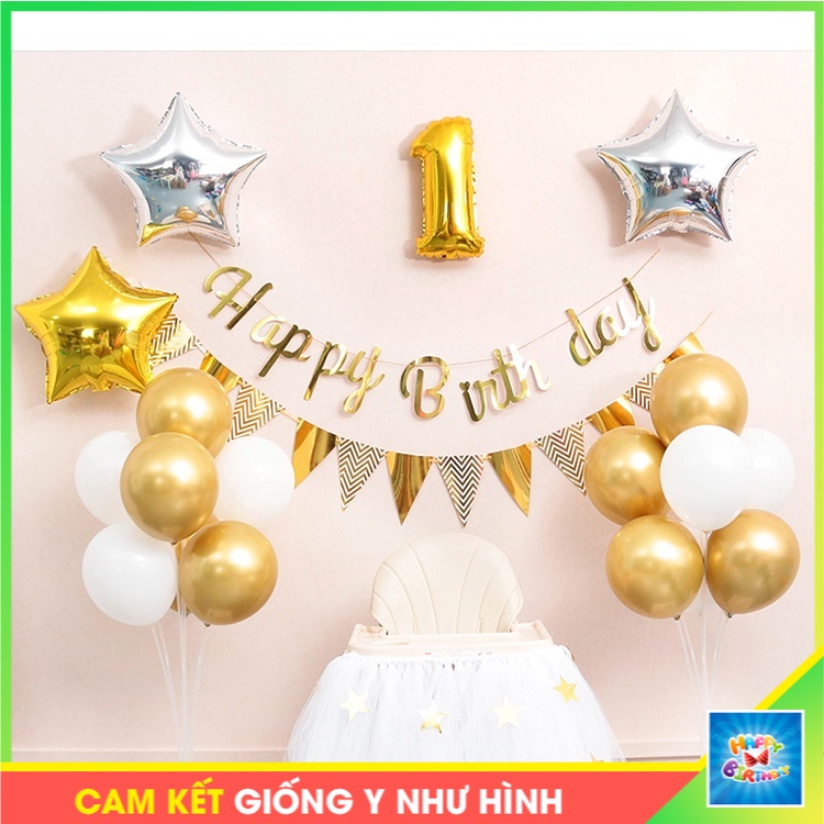 (Tặng bơm + keo dán) Set bóng trang trí sinh nhật ,bóng siêu nhũ vàng size 12 inch