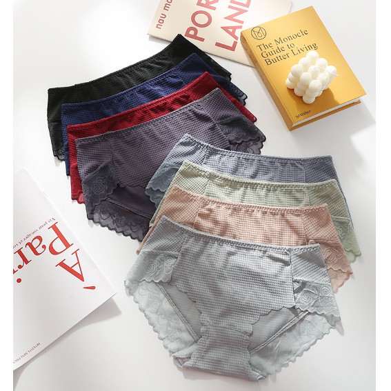 SET 3 Quần lót nữ su trơn viền ren cạp chun chống tụt cao cấp kháng khuẩn LOTNU18