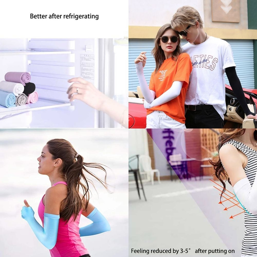 Cặp Găng Tay Chống Nắng/ Tia Uv Bằng Lụa Lạnh Có Lỗ Xỏ Ngón Cho Nam Và Nữ