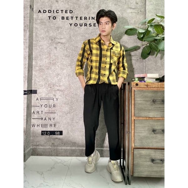 Sơ mi caro phối sọc thơi trang nam form suông rộng Nô Store