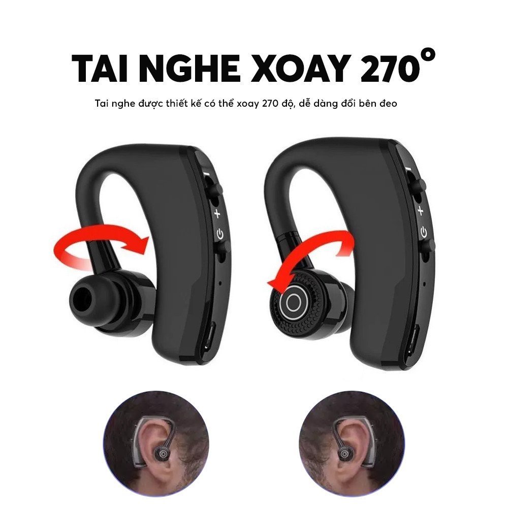 Tai nghe bluetooth nghe nhạc mini không dây GrownTech V9 gắn chip bluetooth CRS  kèm mic, nút đệm tai mẫu mới 2022