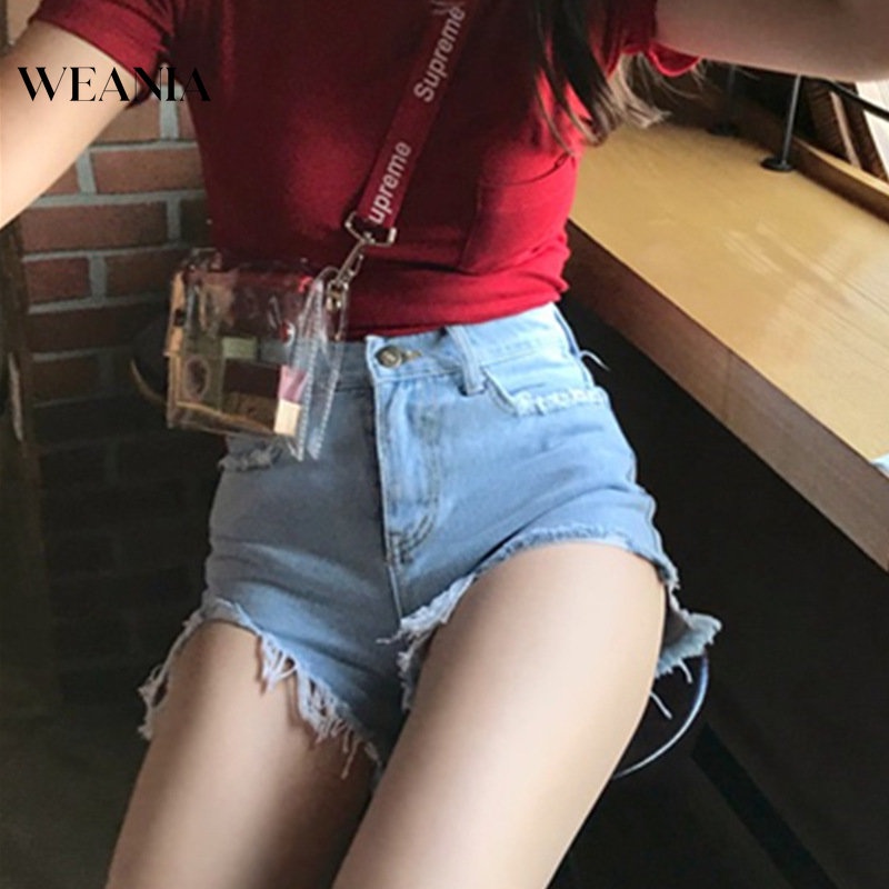 Quần Short Denim Lưng Cao Thiết Kế Lệch Tà Thời Trang Quyến Rũ Cho Nữ