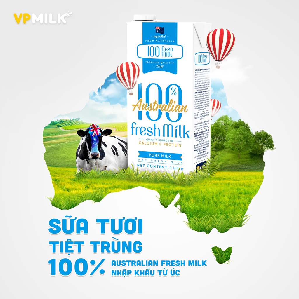 Sữa Tươi Tiệt Trùng VPMilk Fresh Australian Milk Không Đường 1 Lít