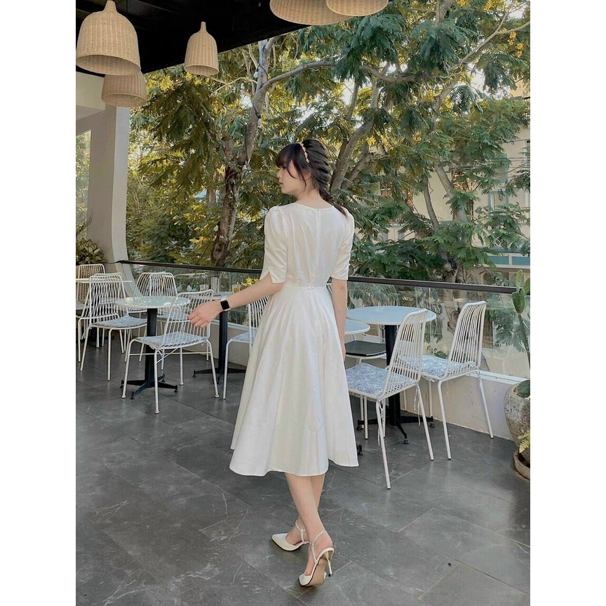 Váy đầm nữ dự tiệc dáng xòe tay lỡ cổ xẻ dễ thương