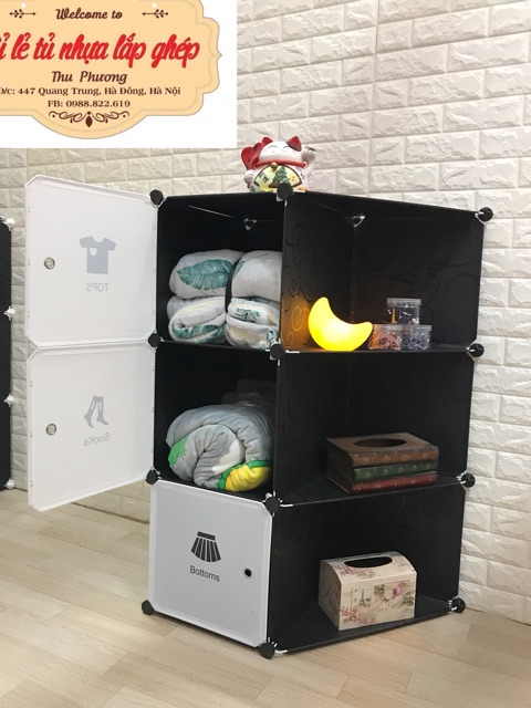 TỦ NHỰA QUẦN ÁO LẮP GHÉP 3 Ô kèm 3 ô góc chéo để đồ SIZE SÂU 47cm để đồ gấp.