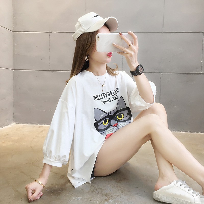 [ HOT ] ÁO THUN COTTON PHIÊN BẢN HÀN QUỐC IN HÌNH MÈO ĐÁNG YÊU - TRẮNG