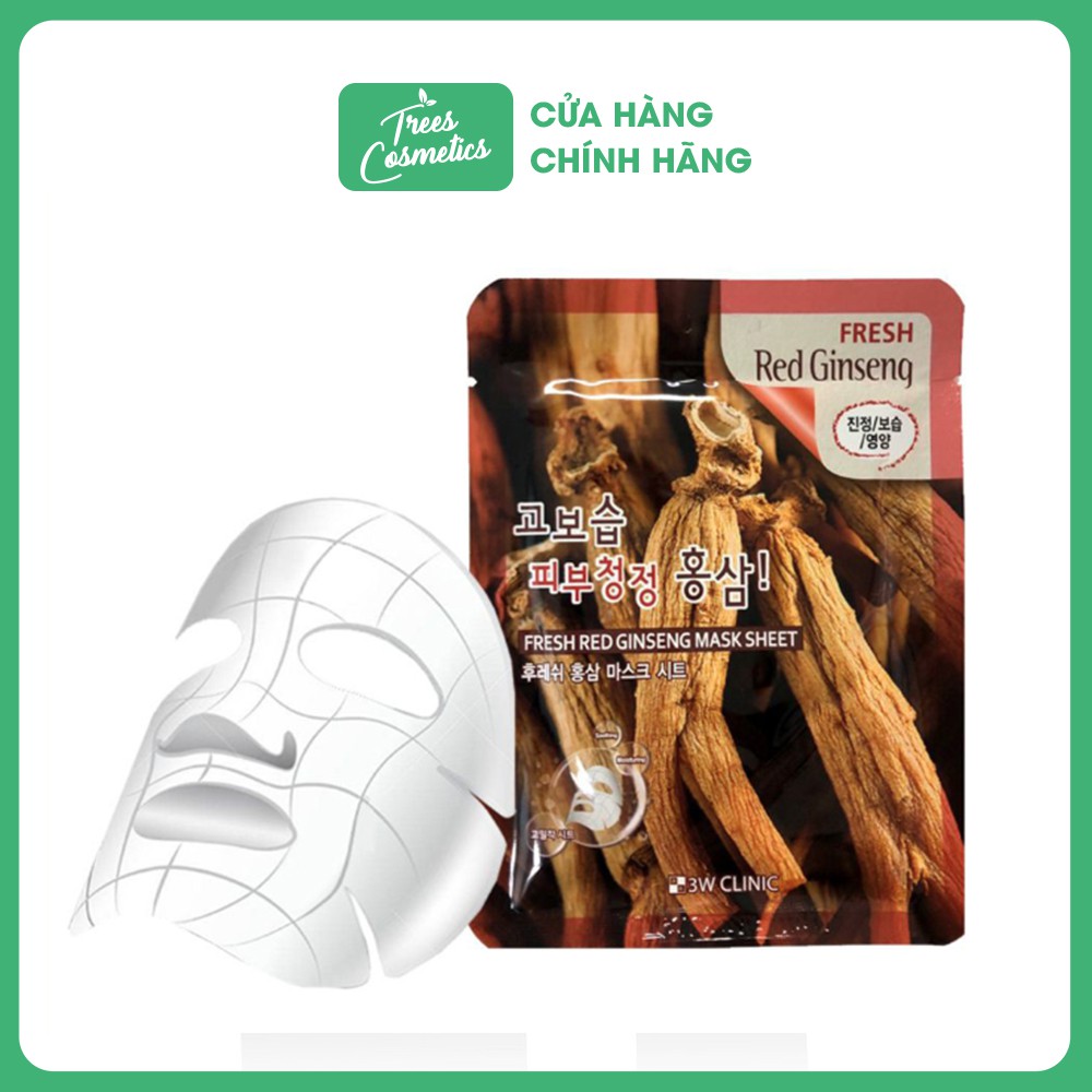 Mặt nạ Sâm đỏ  dưỡng ẩm chống nhăn 3W Clinic Fresh Red Ginseng Mask Sheet 23ml - Hàn Quốc Chính Hãng