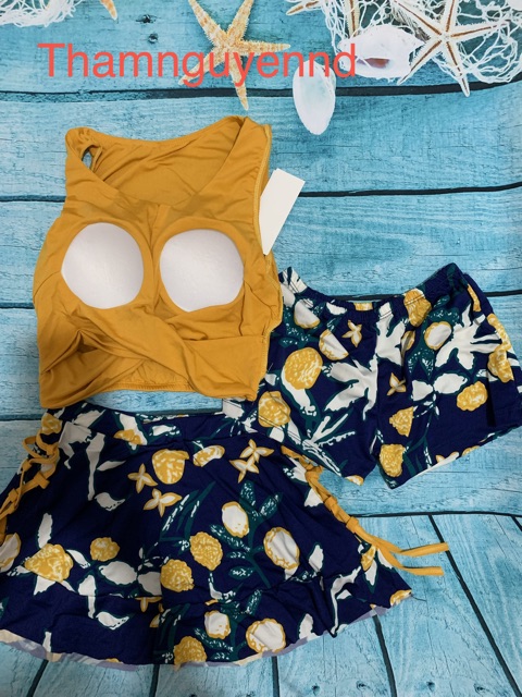 Set Bikini Đi Biển Đồ Bơi Nữ 3 Món (Áo Tắm + Quần Short + Chân Váy)