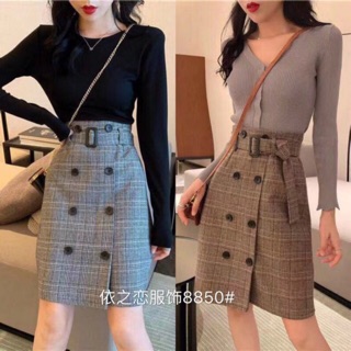 Chân váy dạ kẻ dáng A QC