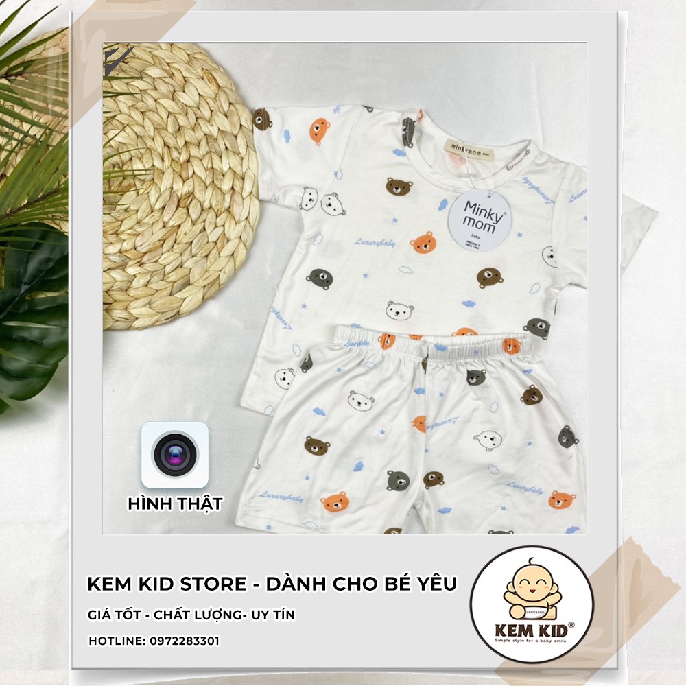 Bộ Minky Mom cộc hình gấu, vải thun lạnh siêu mát, mềm mịn thấm hút mồ hôi cho bé
