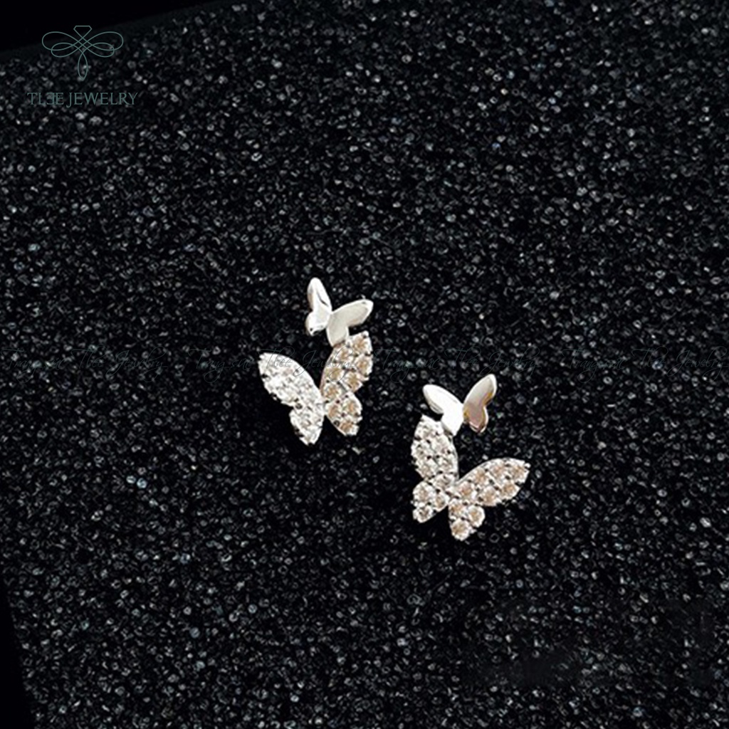 Khuyên tai bạc nữ TLEE cánh bướm hồ điệp đôi nạm đá xinh xắn NCJ B0160