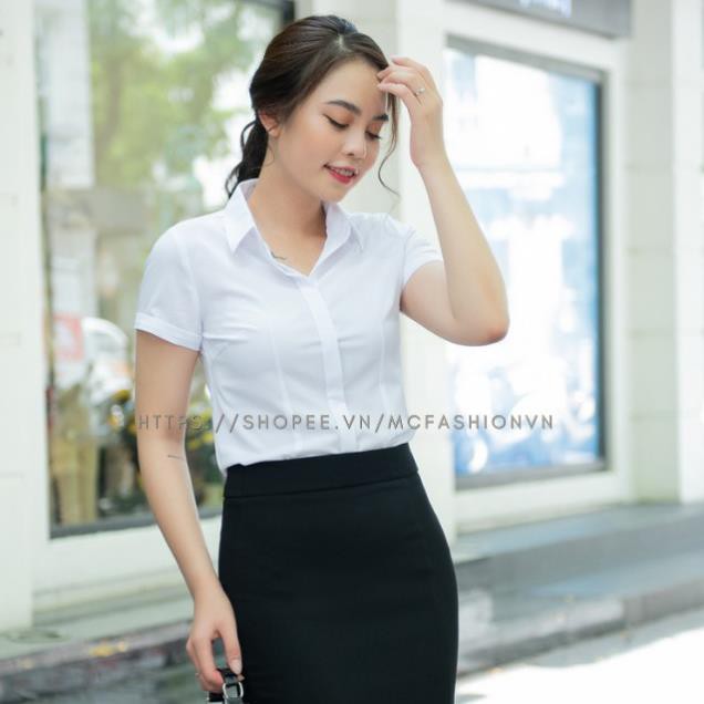 Áo Sơ Mi Nữ Trắng Công Sở MC Fashion Cộc Tay Cổ Đức From Ôm Vải Lụa Cao Cấp Đẹp Ít Nhăn Thoáng Mát A0068, A635 ⚡ *