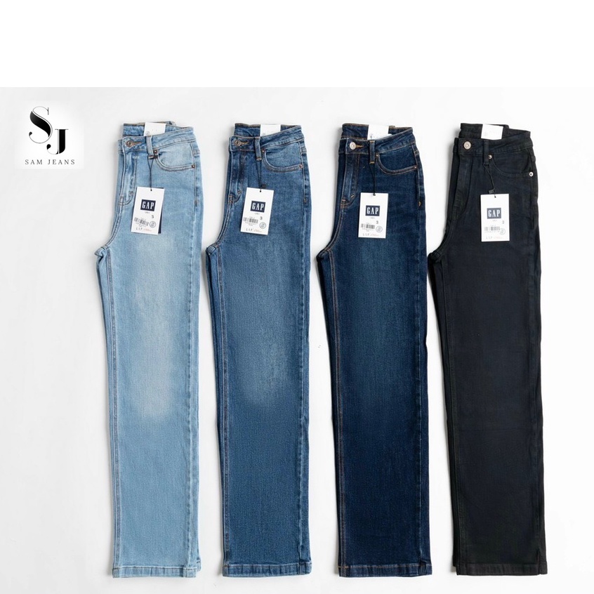Quần jeans nữ GAP quần trơn suông lưng cao ống rộng đứng dài 99cm lai 3/4 - Samjeans ms295