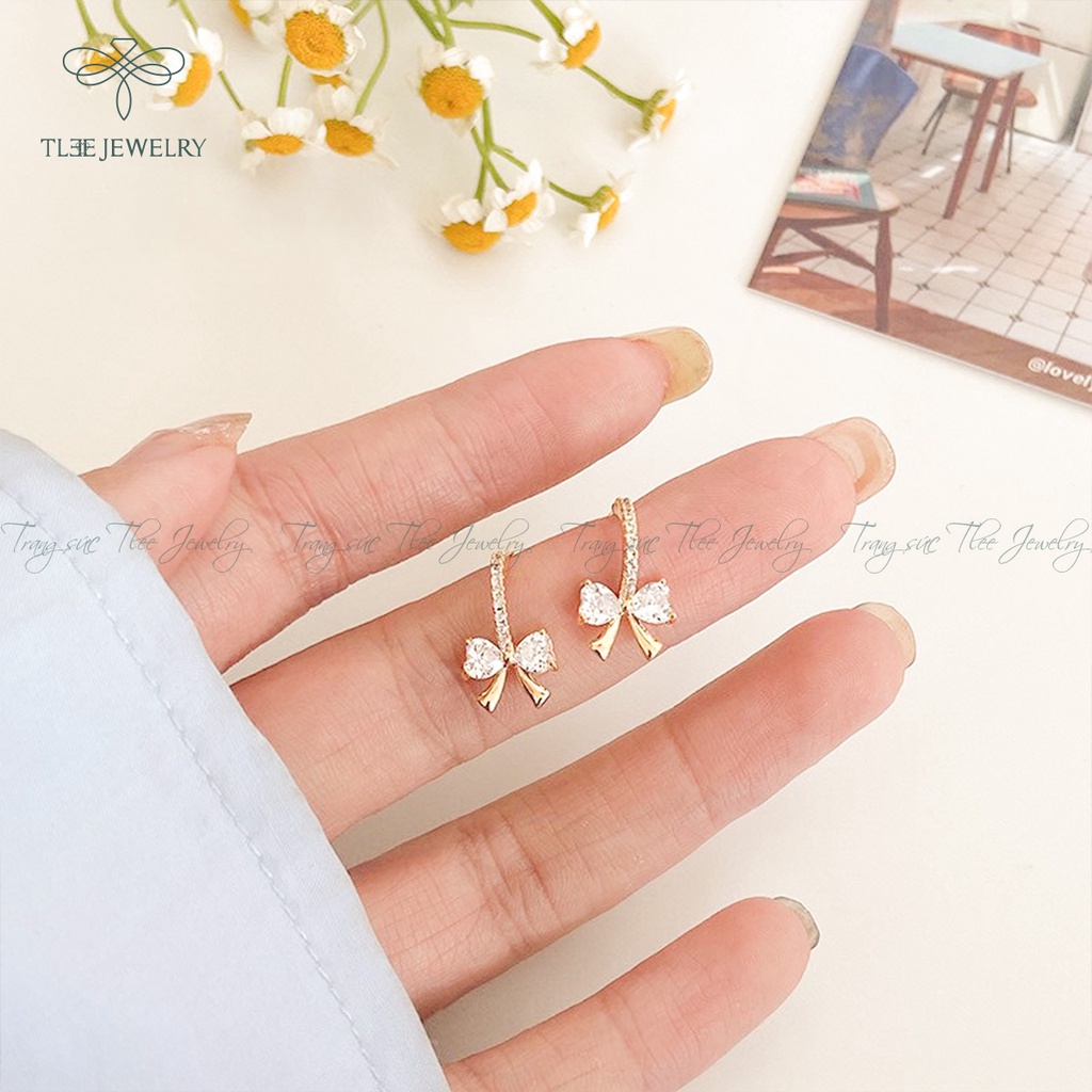 Khuyên tai bạc nữ TLEE nơ nạm đá mini dịu dàng, nữ tính NCJ B0112