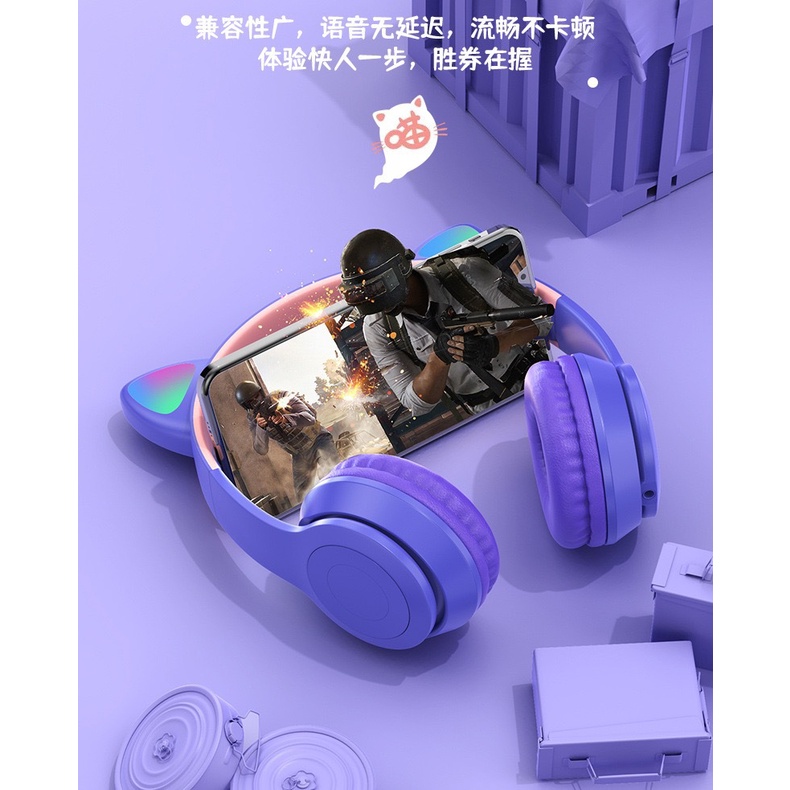 Tai nghe Chụp Tai Mèo Bluetooth P47M,Tai nghe mèo Tai Nghe Có Đèn Led Phát Sáng