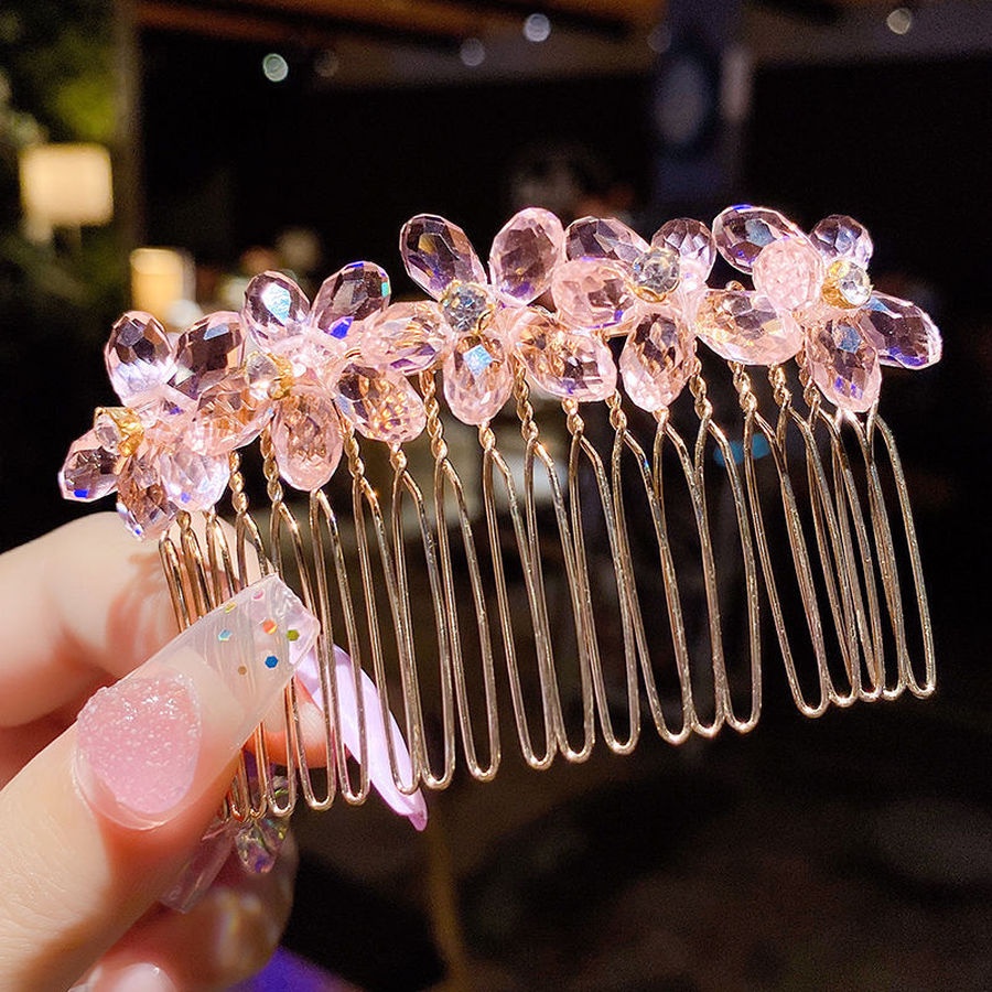 Lược cài tóc hình bông hoa đính đá và ngọc trai nhân tạo thời trang
