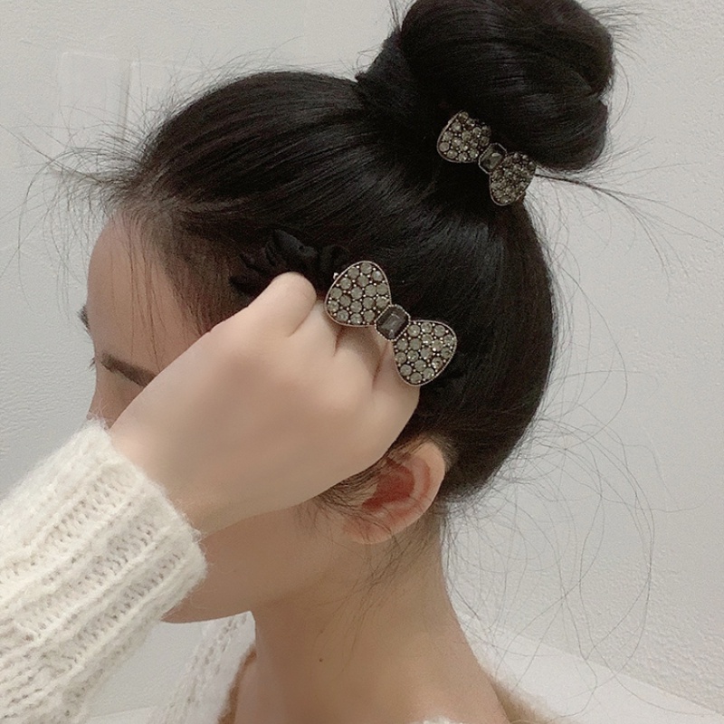 Dây Cột Tóc Hình Nơ Đính Kim Cương Lấp Lánh Phong Cách vintage Hàn Quốc